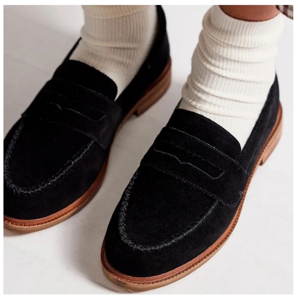 Kelsi Dagger Brooklyn LENS Black Suede Slip-On Penny Loafers 9